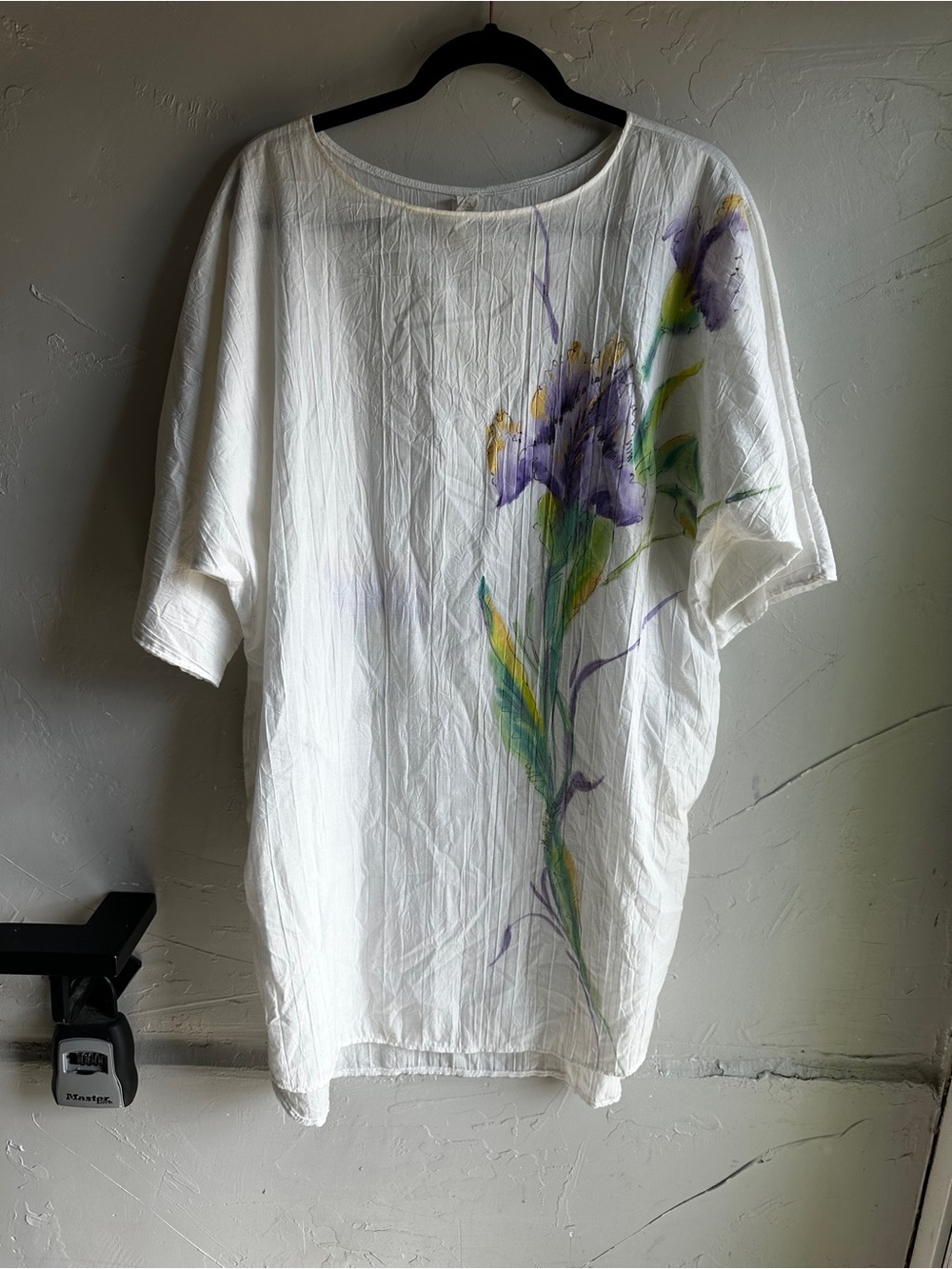 Vintage Hand Painted Iris Cover Up Tunic Boho Artwear Coastal Grandma One Size‎